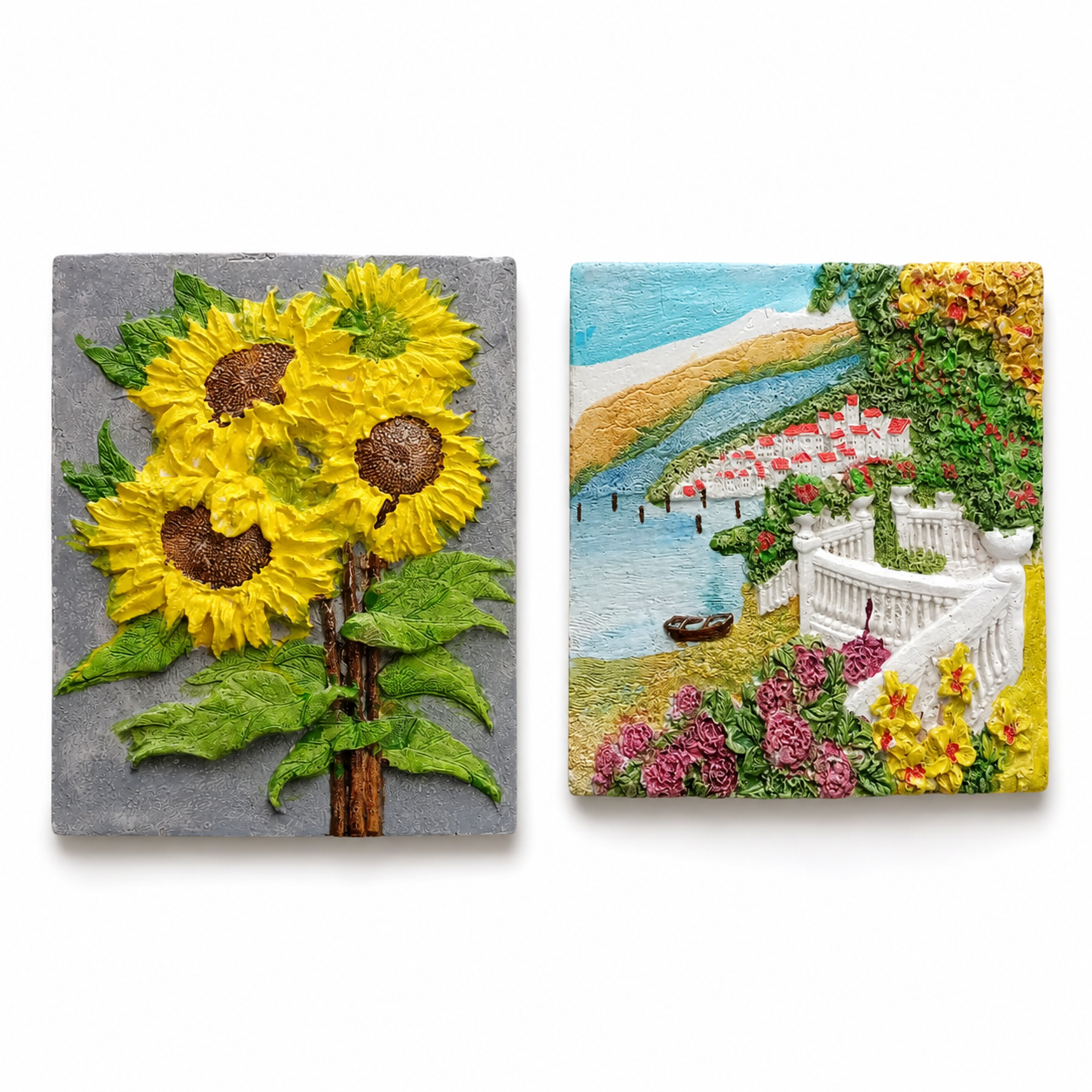 3D Embossed Decorative Wall Art Plaque – Floral Sunflower & Scenery Resin Style Wall Hanging Frame for Home, Bedroom, Living Room & Gift, Assorted Design