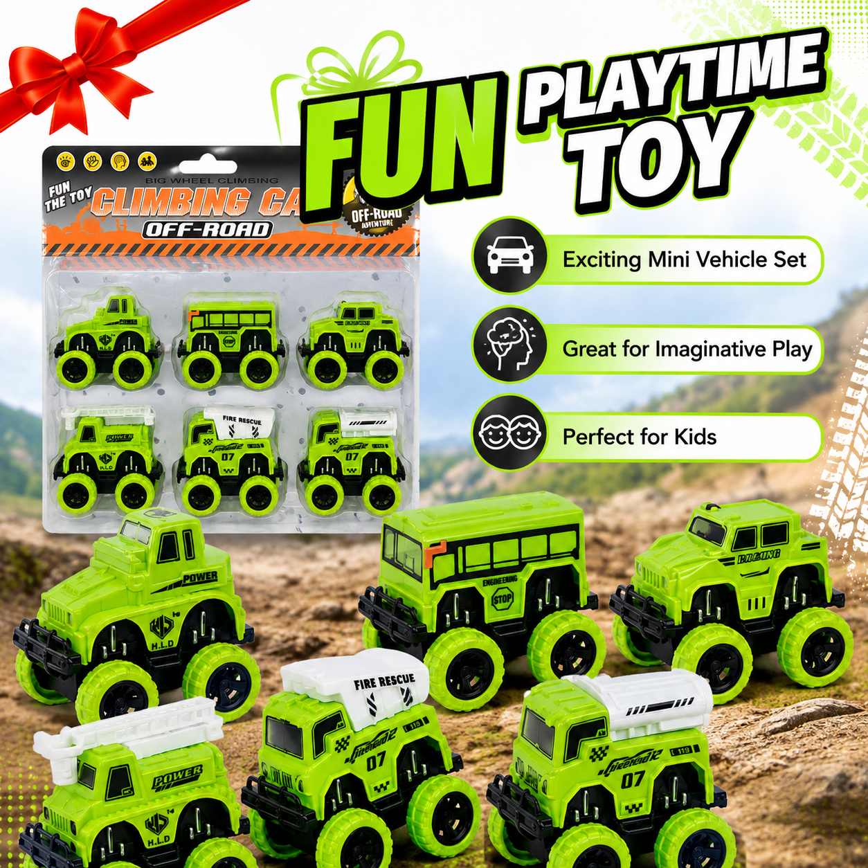 6 Pcs Mini Off Road Climbing Car Set for Kids – Big Wheel Toy Cars, Monster Truck Vehicle Pack, Push Play Cars for Boys & Girls, Assorted Designs - Image 5