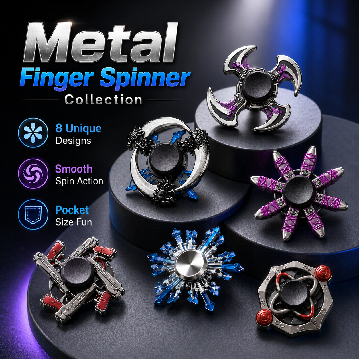 Metal Fidget Spinner Toy in Box – Assorted Hand Spinner Stress Relief Toy for Kids & Adults, Smooth Bearing Finger Spinner - Image 4