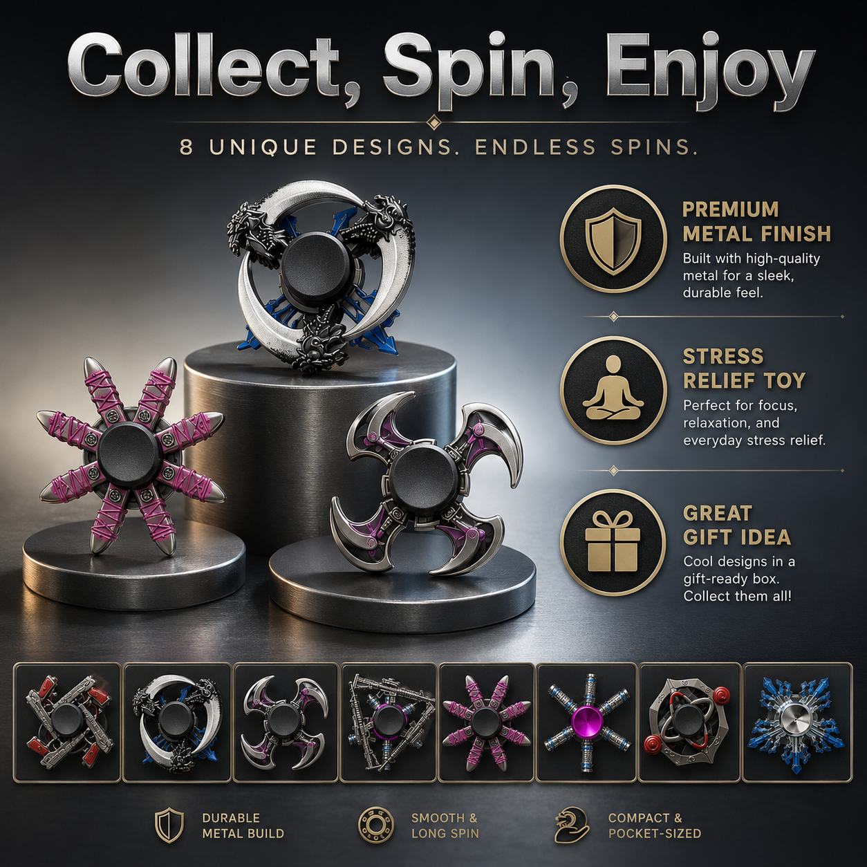 Metal Fidget Spinner Toy in Box – Assorted Hand Spinner Stress Relief Toy for Kids & Adults, Smooth Bearing Finger Spinner - Image 5