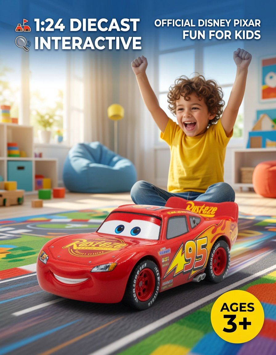 Cars Lightning McQueen 1:24 Scale Diecast Toy Car with Lights & Sounds | World Grand Edition | Racing Car for Kids Ages 3+ - Image 8