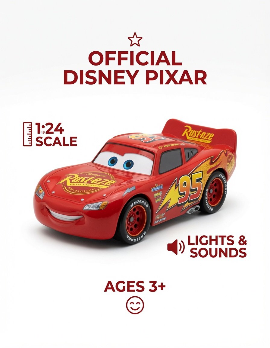 Cars Lightning McQueen 1:24 Scale Diecast Toy Car with Lights & Sounds | World Grand Edition | Racing Car for Kids Ages 3+ - Image 4