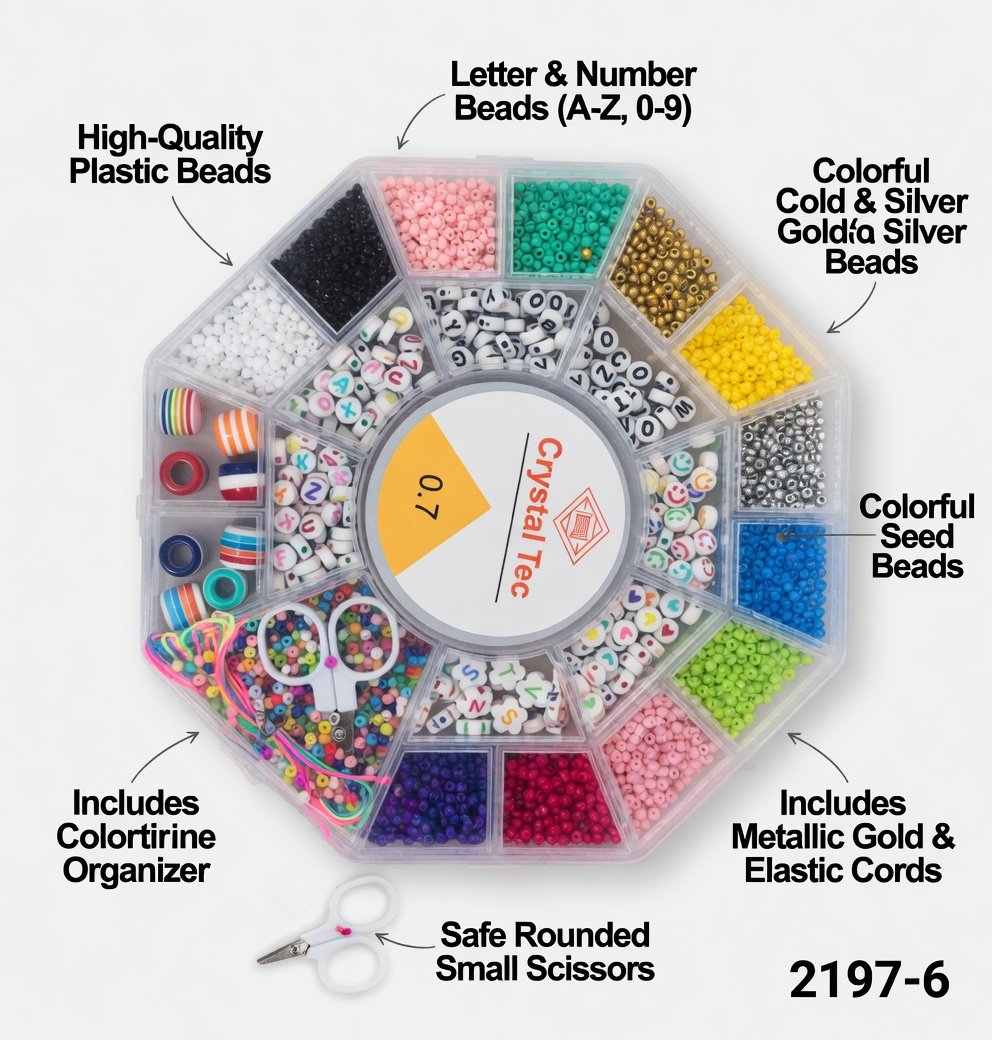 DIY Beads Jewelry Making Kit for Kids | Bracelet Necklace Making Set with Colorful Beads, Charms, Thread & Storage Box | Girls Craft Toy Ages 3+ - Image 2