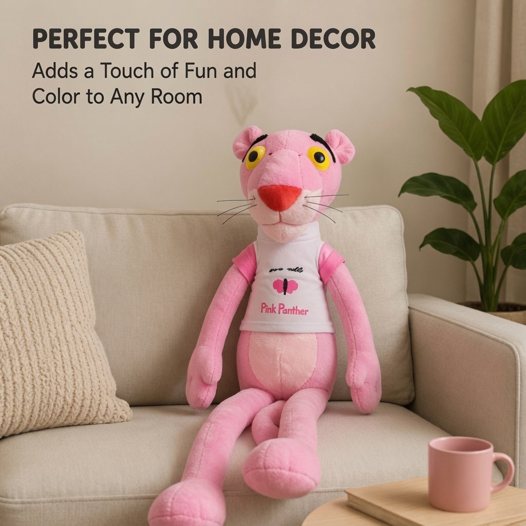 Pink Panther Style Plush Toy for Kids – Soft Stuffed Cartoon Animal Doll – Long Legs Cuddly Pink Panther Teddy Gift for Boys & Girls - Image 3