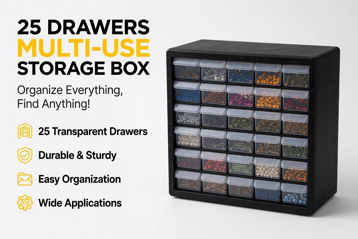 Volder Heavy-Duty 25-Drawer Multi-Purpose Parts Organizer Box for Tools, Screws, Crafts and Small Accessories - Image 11