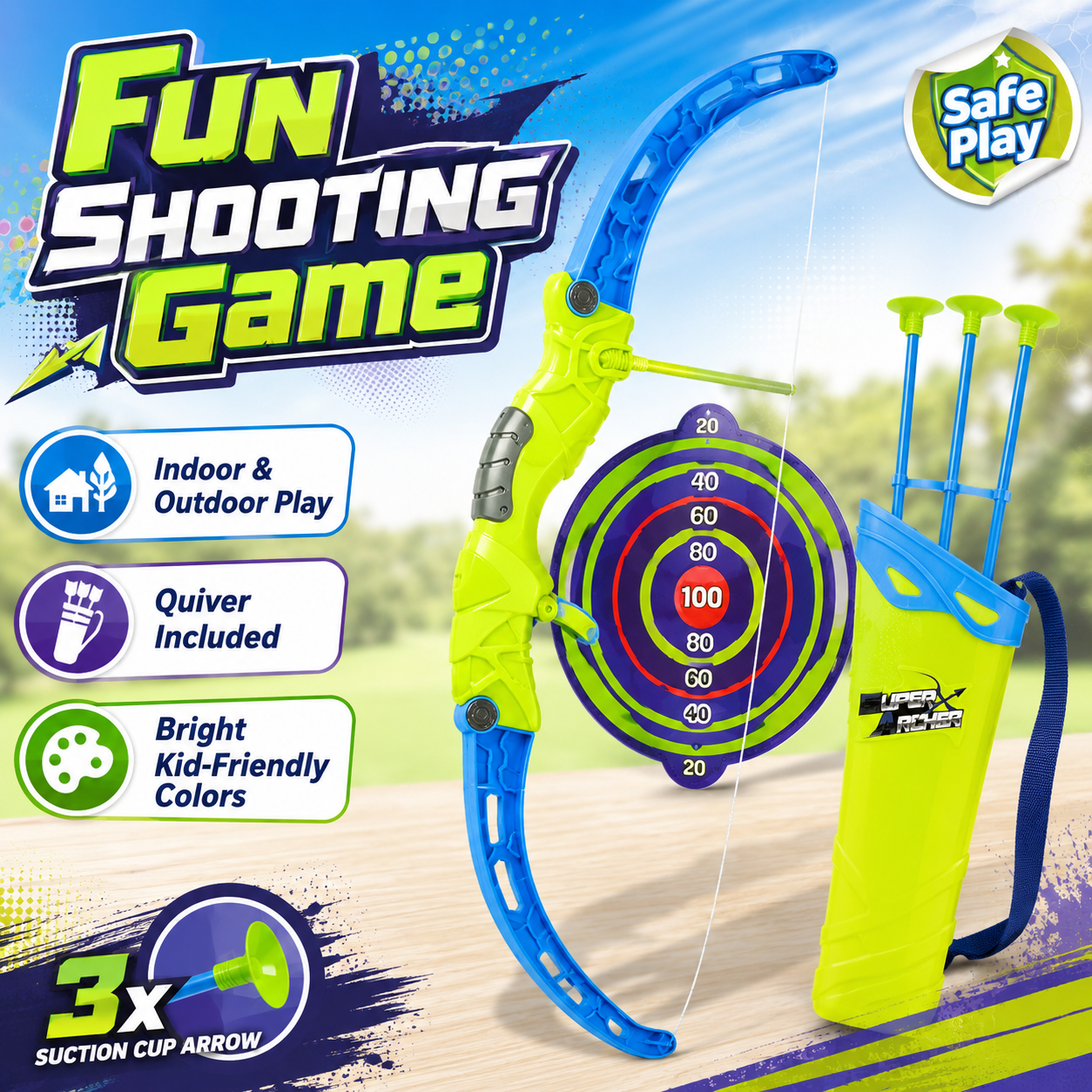 Super Archer Kids Bow & Arrow Toy Set – Suction Cup Arrow Shooting Game with Target Board & Quiver for Outdoor Play, Birthday Gift & Kids Sports Fun - Image 2