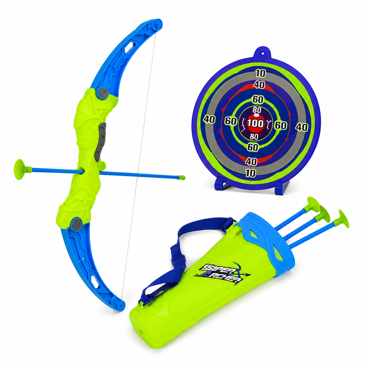 Super Archer Kids Bow & Arrow Toy Set – Suction Cup Arrow Shooting Game with Target Board & Quiver for Outdoor Play, Birthday Gift & Kids Sports Fun
