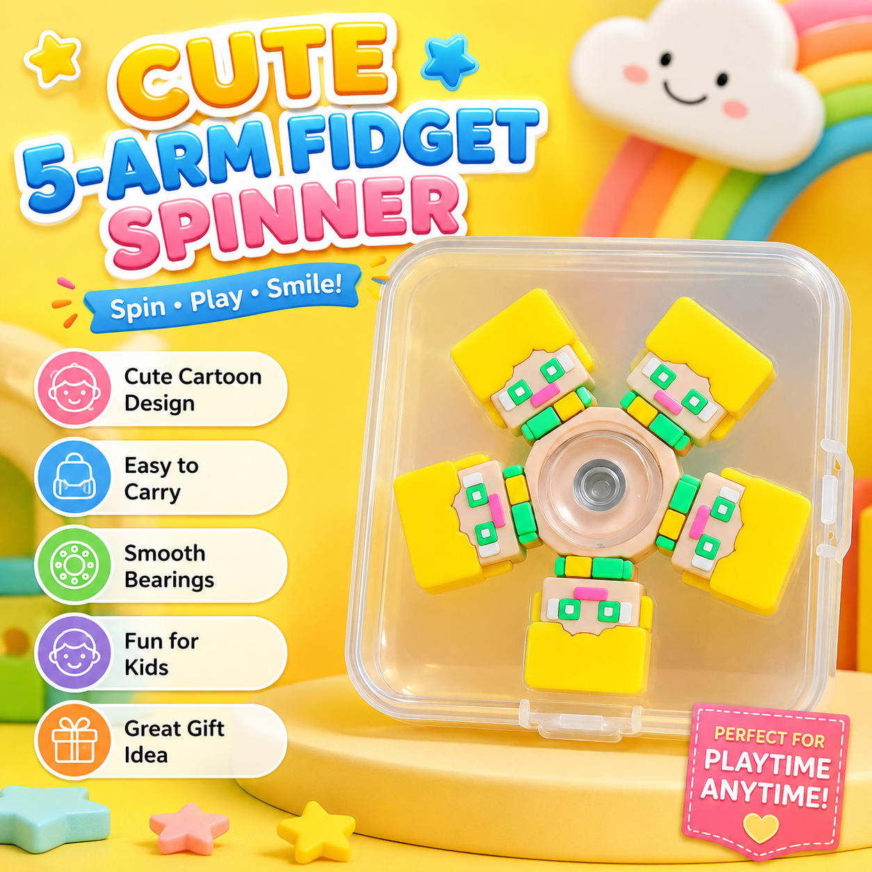 Mini Cartoon Fidget Spinner Toy with Storage Box 2Pcs – Assorted Character Hand Spinner Stress Relief Spinning Toy for Kids – Pocket Size Gift Toy - Image 6