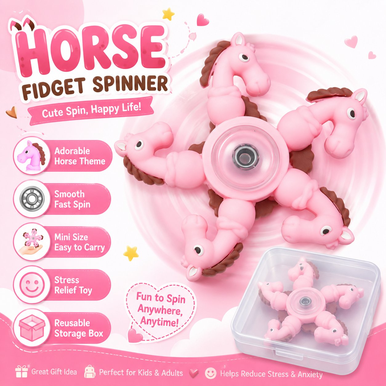 Mini Cartoon Fidget Spinner Toy with Storage Box 2Pcs – Assorted Character Hand Spinner Stress Relief Spinning Toy for Kids – Pocket Size Gift Toy - Image 5