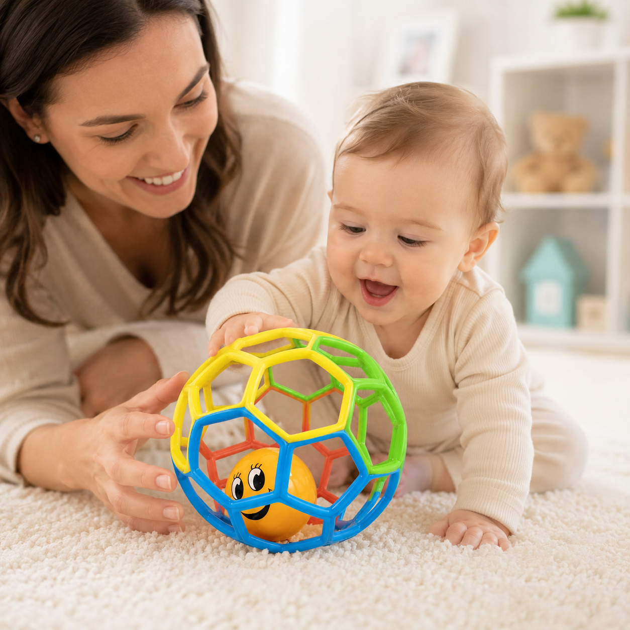 Baby Rattle Ball Toy – Colorful Grip Ball with Smiley Face Rattle for Babies & Toddlers | Sensory Rolling Toy - Image 7