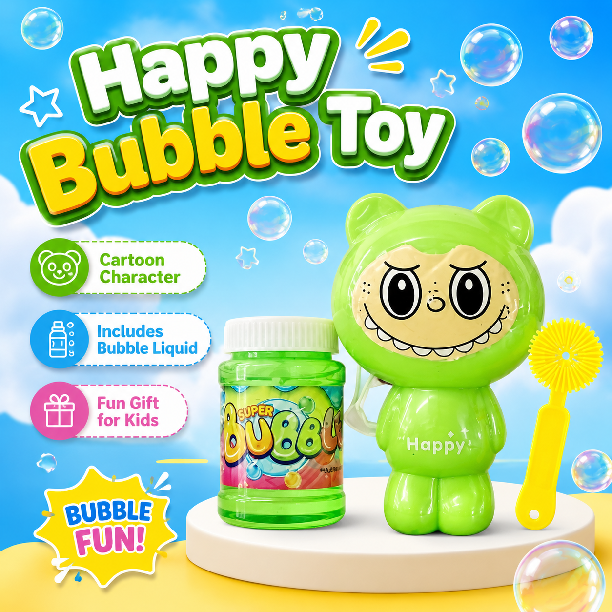 Kids Cartoon Bear Bubble Blower Toy Set with Bubble Solution – Manual Bubble Maker Outdoor Play Toy for Boys & Girls 3+ Years - Image 5