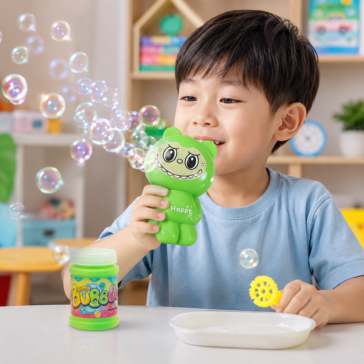 Kids Cartoon Bear Bubble Blower Toy Set with Bubble Solution – Manual Bubble Maker Outdoor Play Toy for Boys & Girls 3+ Years - Image 3