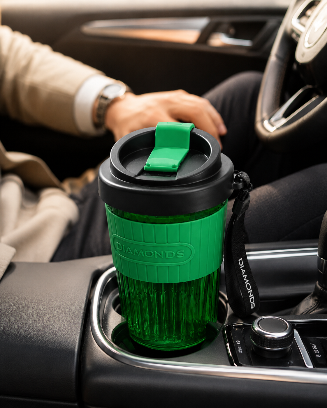 Diamond Design Travel Tumbler Cup with Lid & Strap – Portable Plastic Drinking Cup for Water, Juice, Coffee & Cold Drinks – Flip Lid Cup for Office, School, Gym & Travel – Assorted Color - Image 9