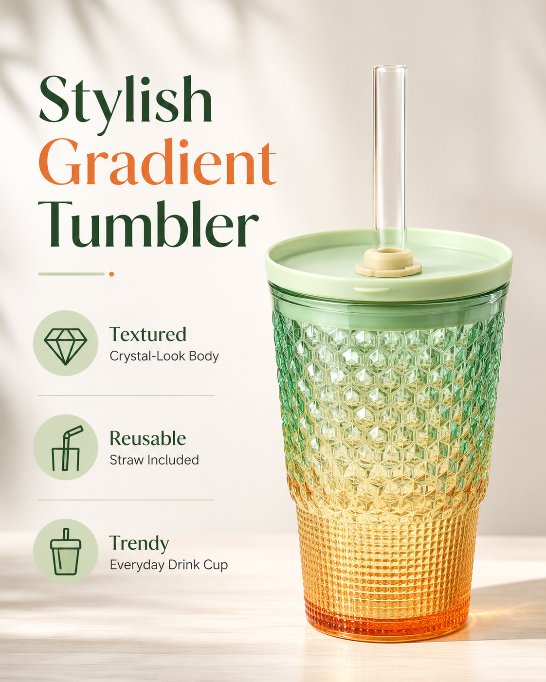 Diamond Texture Tumbler Cup with Straw & Lid – Reusable Acrylic/Plastic Drinking Cup for Water, Juice, Iced Coffee, Smoothies & Cold Drinks – Assorted Colors - Image 7