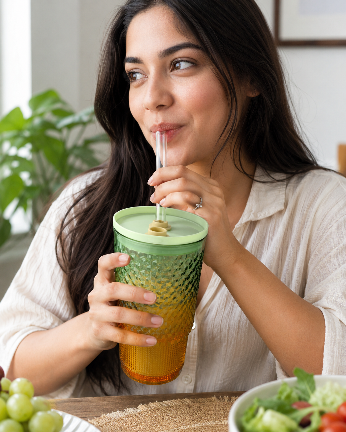 Diamond Texture Tumbler Cup with Straw & Lid – Reusable Acrylic/Plastic Drinking Cup for Water, Juice, Iced Coffee, Smoothies & Cold Drinks – Assorted Colors - Image 2