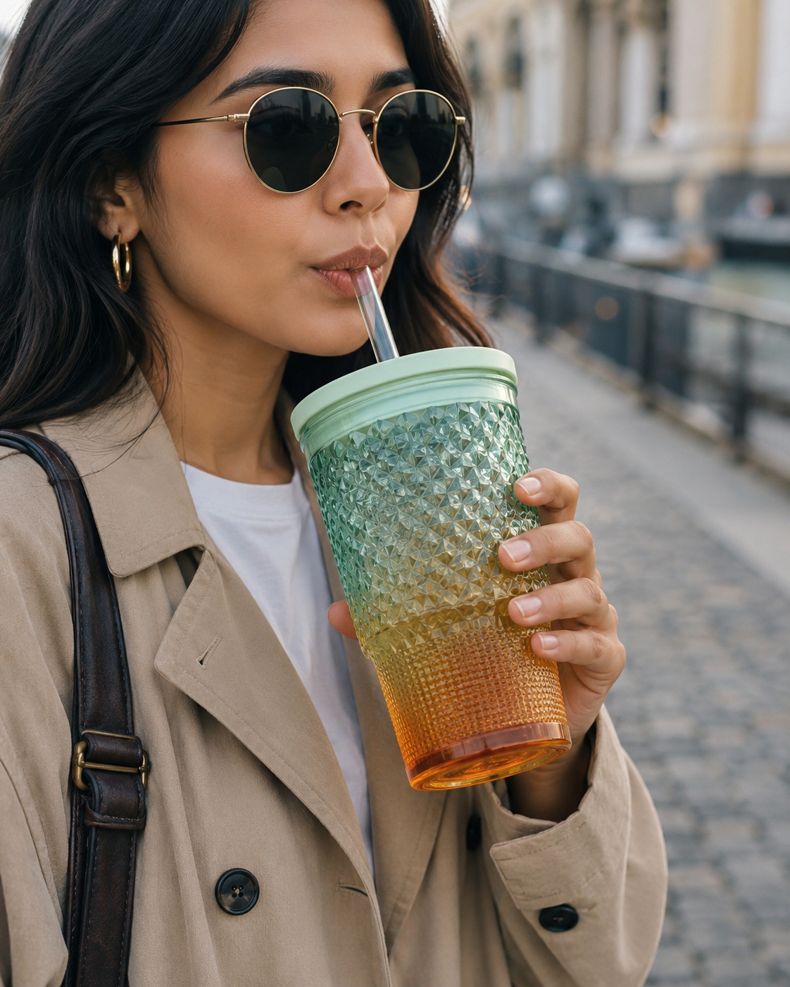 Diamond Texture Tumbler Cup with Straw & Lid – Reusable Acrylic/Plastic Drinking Cup for Water, Juice, Iced Coffee, Smoothies & Cold Drinks – Assorted Colors - Image 3