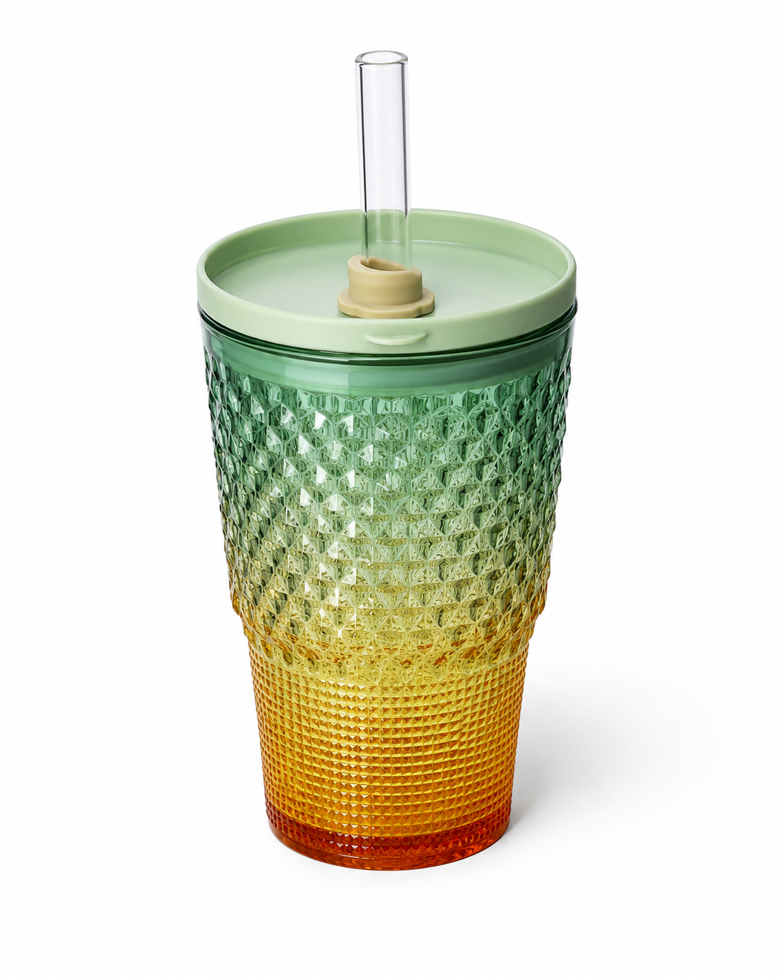 Diamond Texture Tumbler Cup with Straw & Lid – Reusable Acrylic/Plastic Drinking Cup for Water, Juice, Iced Coffee, Smoothies & Cold Drinks – Assorted Colors