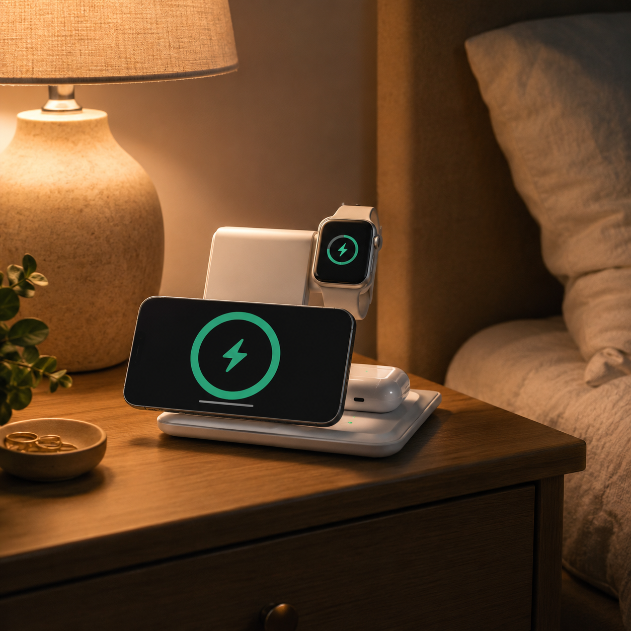3 in 1 Wireless Charger Stand – Foldable Charging Dock for Mobile Phone, Smart Watch & Earbuds, Horizontal & Vertical Wireless Charging Station - Image 6