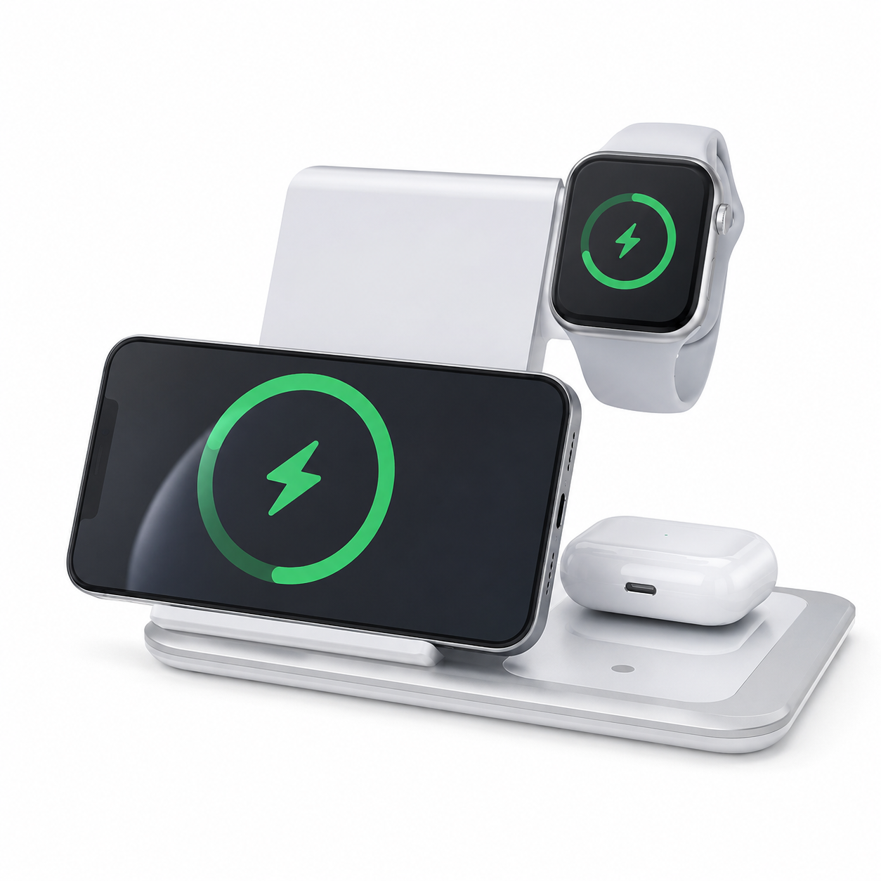 3 in 1 Wireless Charger Stand – Foldable Charging Dock for Mobile Phone, Smart Watch & Earbuds, Horizontal & Vertical Wireless Charging Station