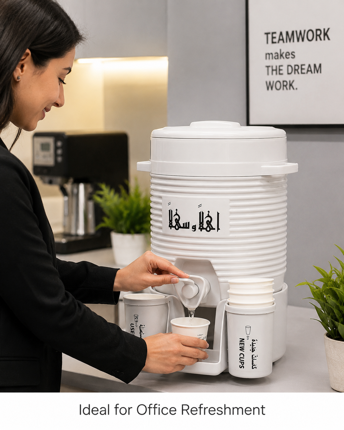 Portable Insulated Water Cooler Dispenser with Tap – Hot & Cold Beverage Cooler with Cup Holder for Home, Office, School, Picnic & Travel - Image 3