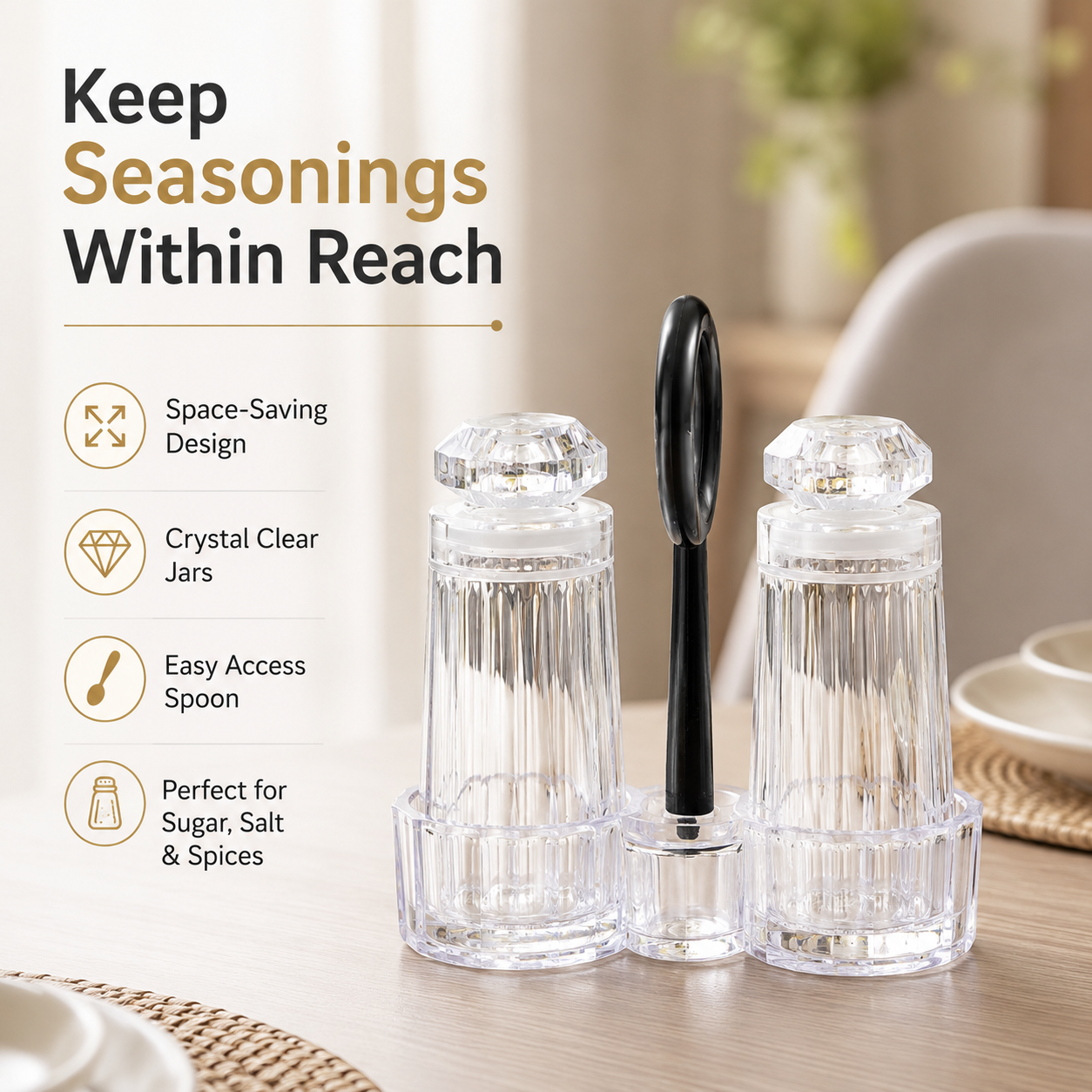 2 Pcs Crystal Style Seasoning Jar Set with Spoon – Transparent Salt, Sugar, Spice & Condiment Container for Kitchen Dining Table - Image 8