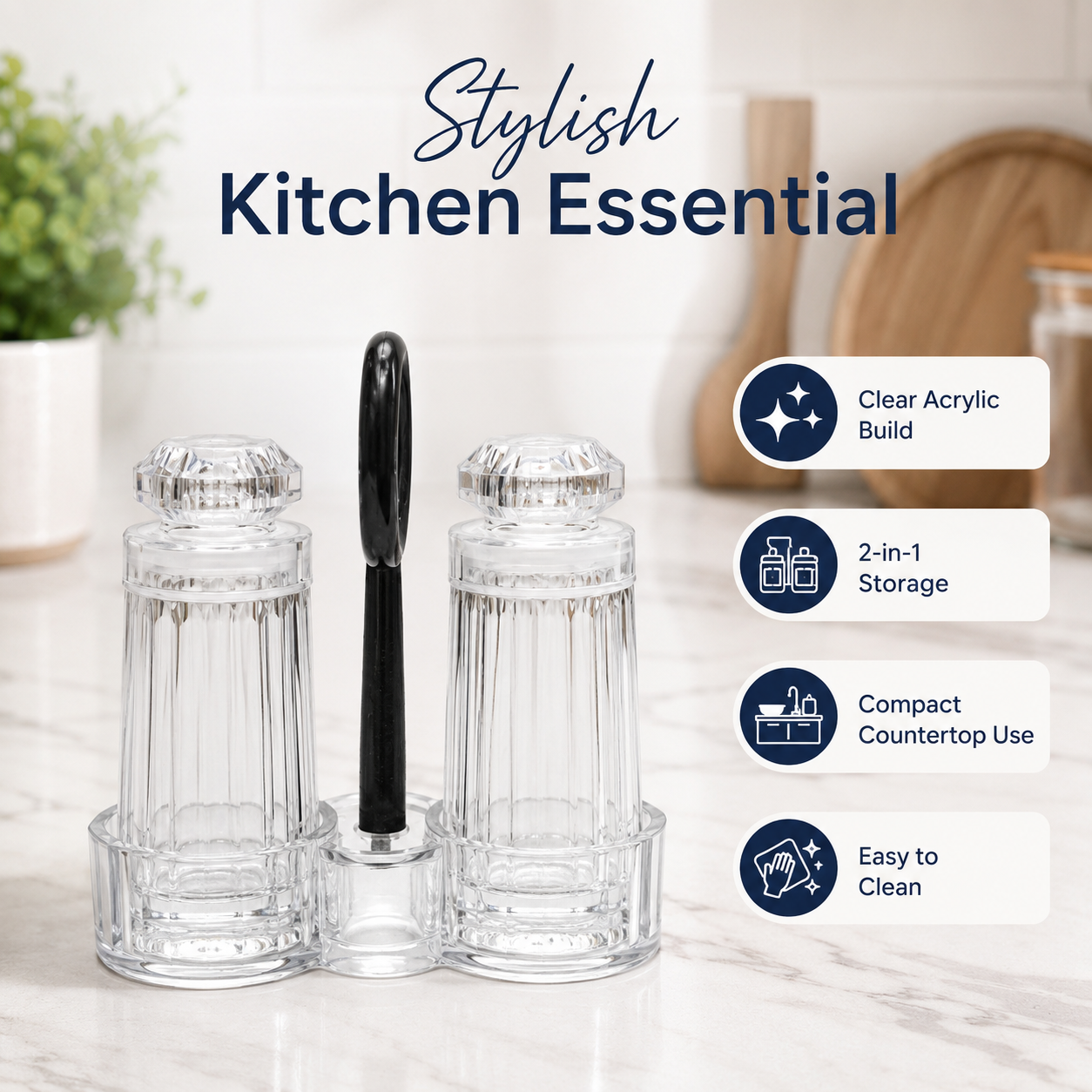 2 Pcs Crystal Style Seasoning Jar Set with Spoon – Transparent Salt, Sugar, Spice & Condiment Container for Kitchen Dining Table - Image 5