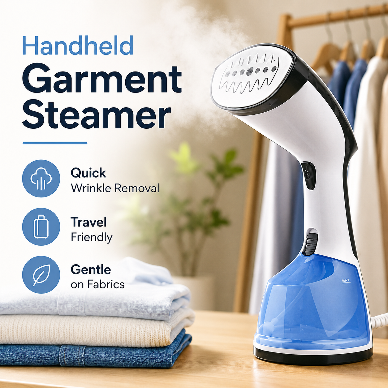 National Premium GS-304 Handheld Garment Steamer – Portable Clothes Steam Iron for Wrinkle Free Clothes, Curtains, Suits, Dresses & Home Use - Image 4