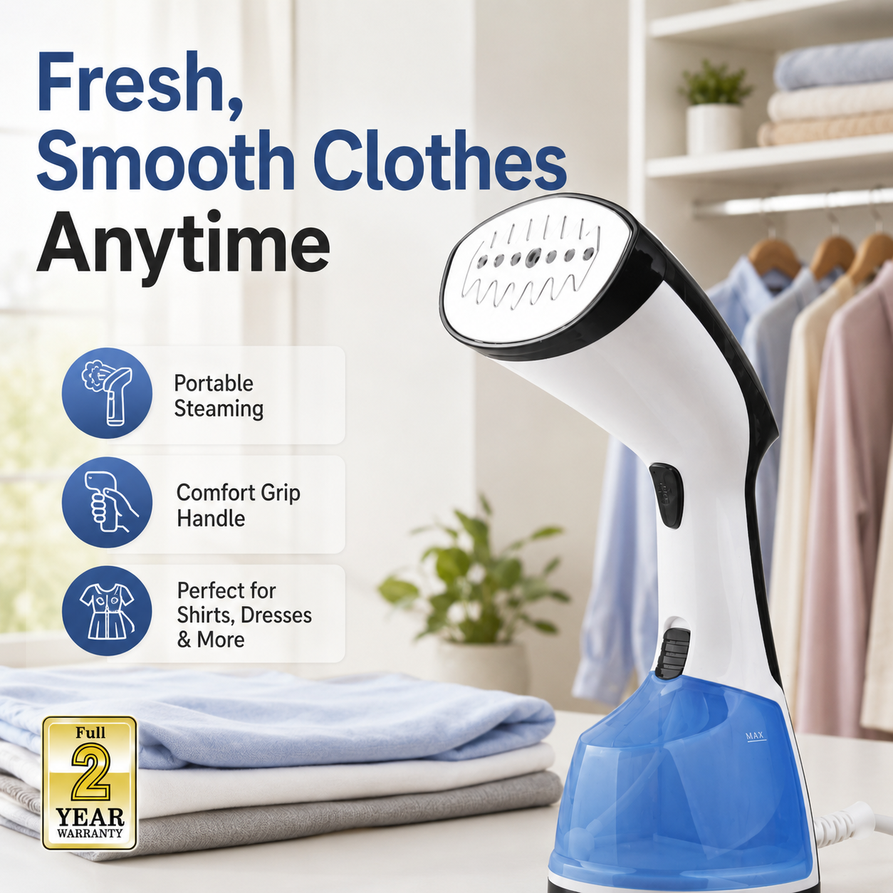 National Premium GS-304 Handheld Garment Steamer – Portable Clothes Steam Iron for Wrinkle Free Clothes, Curtains, Suits, Dresses & Home Use - Image 3