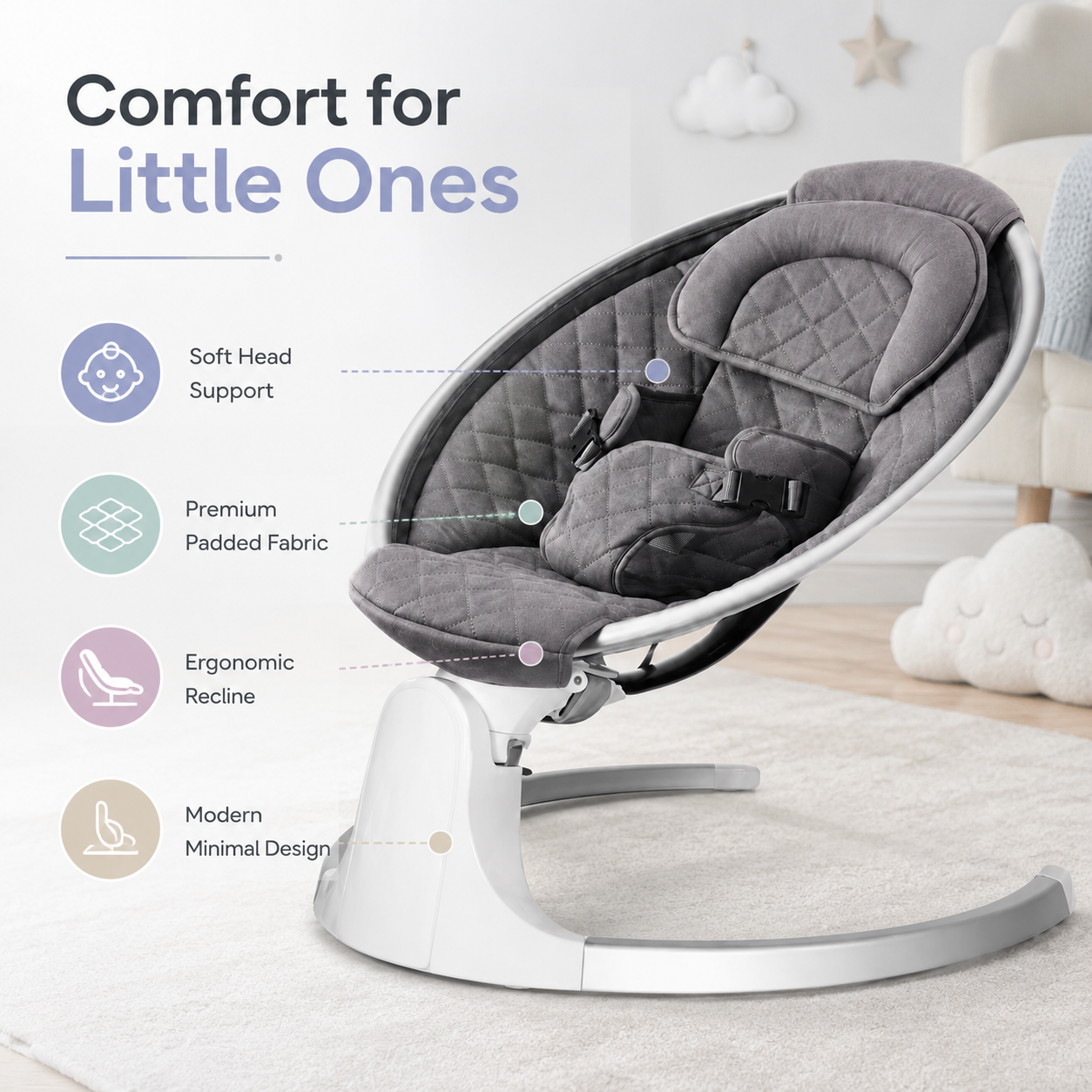 3-in-1 Deluxe Multifunctional Baby Bassinet and Rocker – Adjustable Infant Bouncer with Safety Harness and Hanging Toys - Image 3