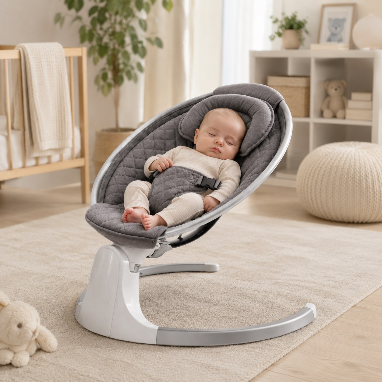 3-in-1 Deluxe Multifunctional Baby Bassinet and Rocker – Adjustable Infant Bouncer with Safety Harness and Hanging Toys - Image 4