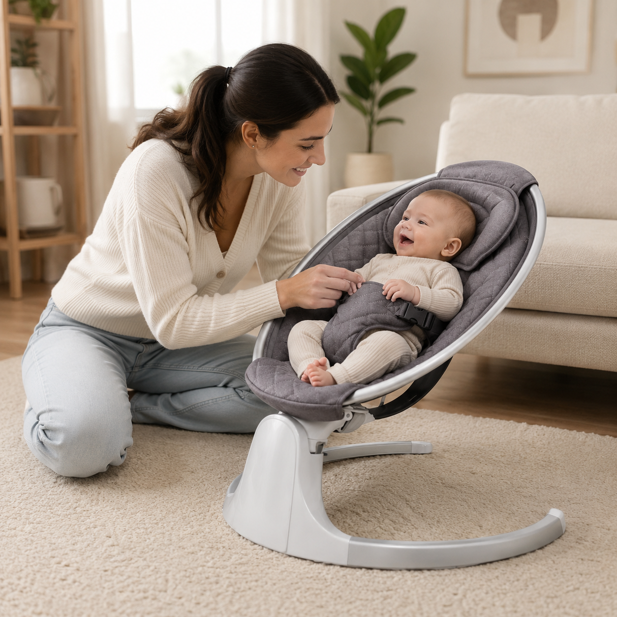 3-in-1 Deluxe Multifunctional Baby Bassinet and Rocker – Adjustable Infant Bouncer with Safety Harness and Hanging Toys - Image 6