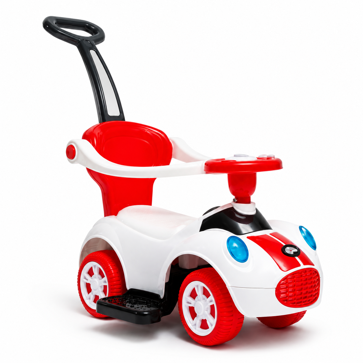 Kids Ride-On Push Car with Parent Handle and Footrests – Red & White