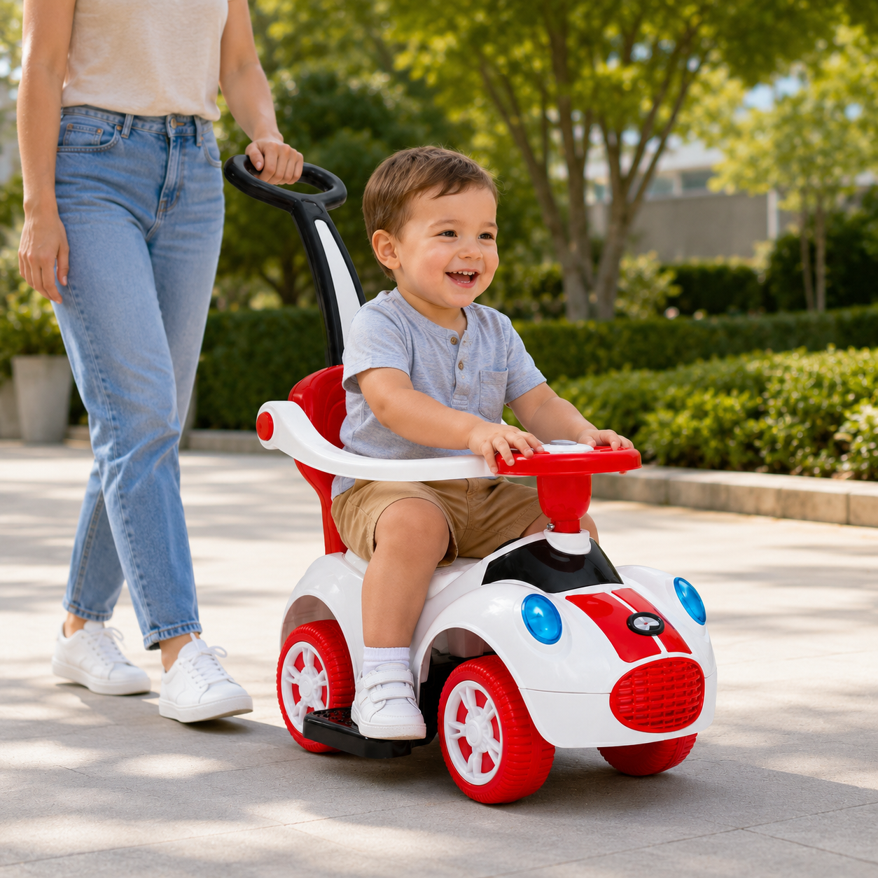 Kids Ride-On Push Car with Parent Handle and Footrests – Red & White - Image 7