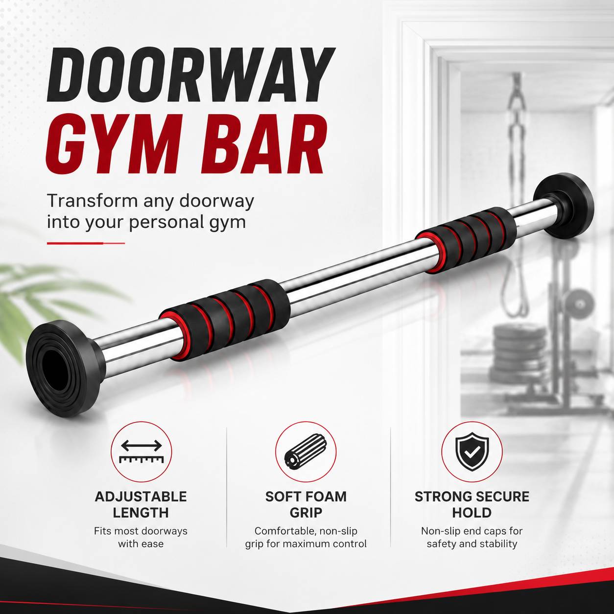 Adjustable Doorway Pull-Up Bar with Foam Grips – No-Drill Home Gym Bar - Image 9