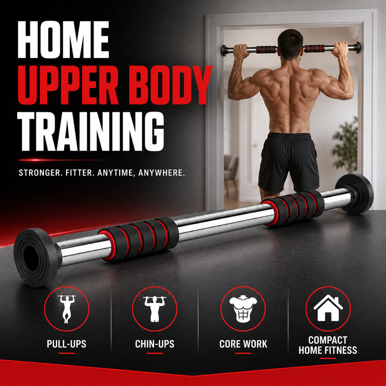 Adjustable Doorway Pull-Up Bar with Foam Grips – No-Drill Home Gym Bar - Image 2