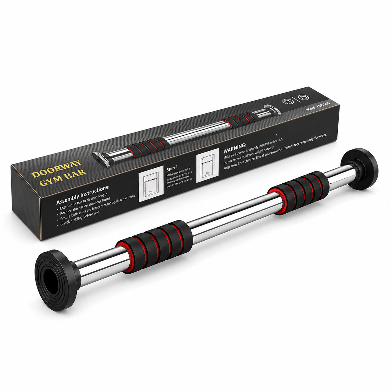 Adjustable Doorway Pull-Up Bar with Foam Grips – No-Drill Home Gym Bar
