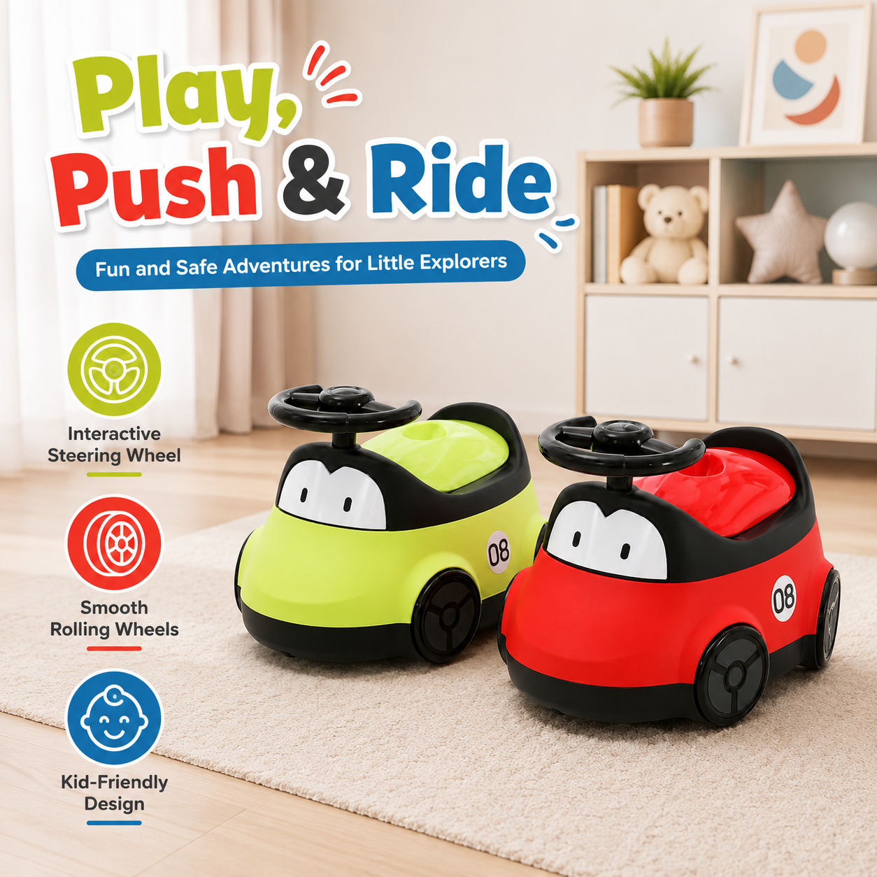 Kids Mini Ride-On Push Car with Steering Wheel – Foot-to-Floor Toddler Riding Toy for Boys and Girls - Image 4
