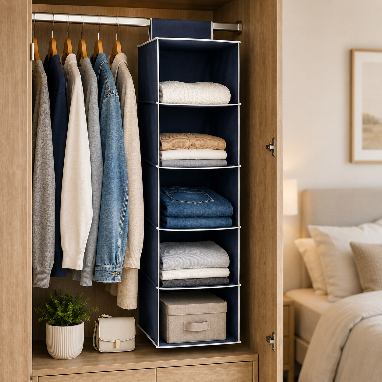 6-Shelf Hanging Closet Organizer – Foldable Fabric Wardrobe Storage Shelves for Clothes, Shoes and Accessories - Image 7
