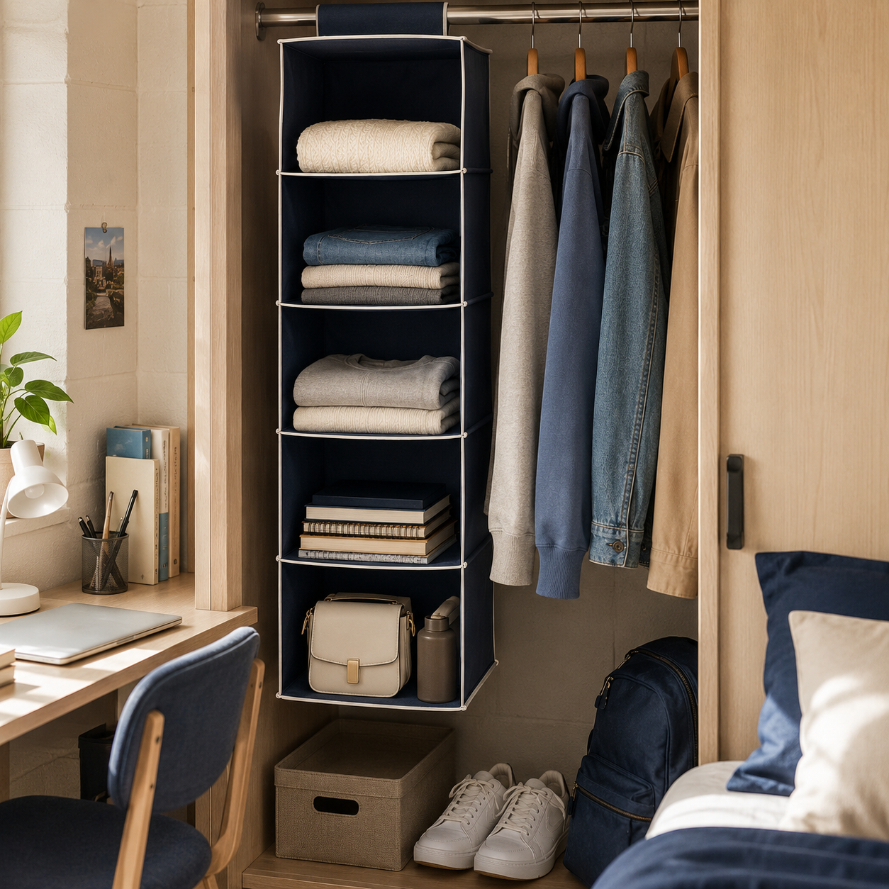 6-Shelf Hanging Closet Organizer – Foldable Fabric Wardrobe Storage Shelves for Clothes, Shoes and Accessories - Image 8