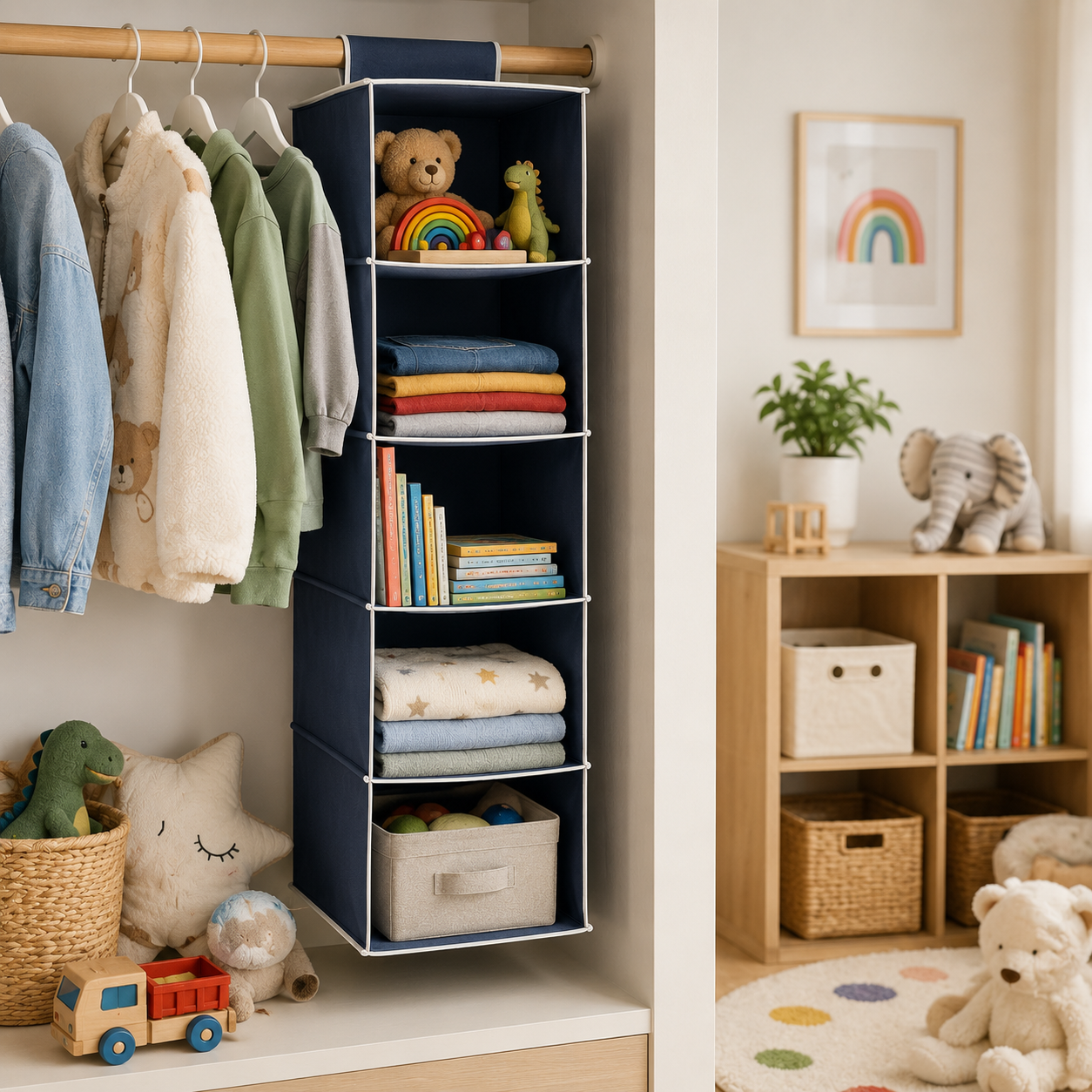 6-Shelf Hanging Closet Organizer – Foldable Fabric Wardrobe Storage Shelves for Clothes, Shoes and Accessories - Image 3