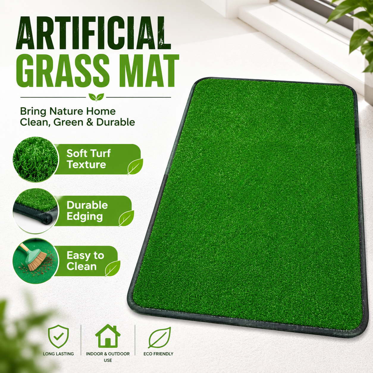 Artificial Grass Door Mat 60 × 90 cm – Green Indoor & Outdoor Rug - Image 2
