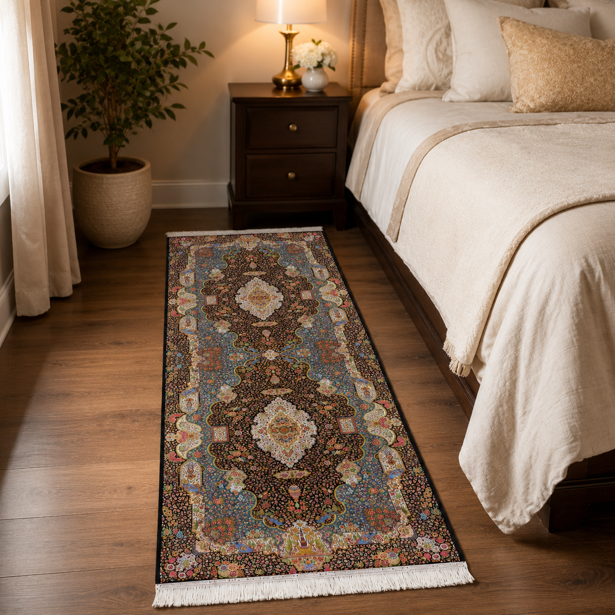 Persian-Style Decorative Runner Rug 6 ft × 2 ft – Traditional Floral Carpet with Fringed Edges - Image 6