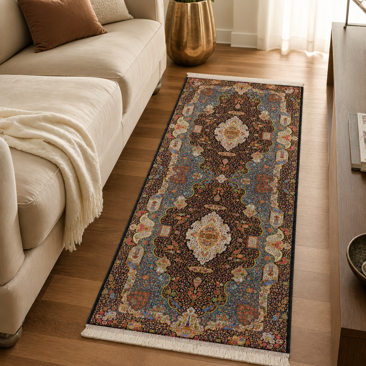 Persian-Style Decorative Runner Rug 6 ft × 2 ft – Traditional Floral Carpet with Fringed Edges - Image 8