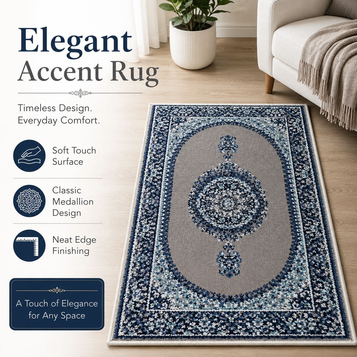 Traditional Persian-Style Small Area Rug – Soft Blue and Grey Decorative Carpet for Bedroom, Living Room and Entrance - Image 3