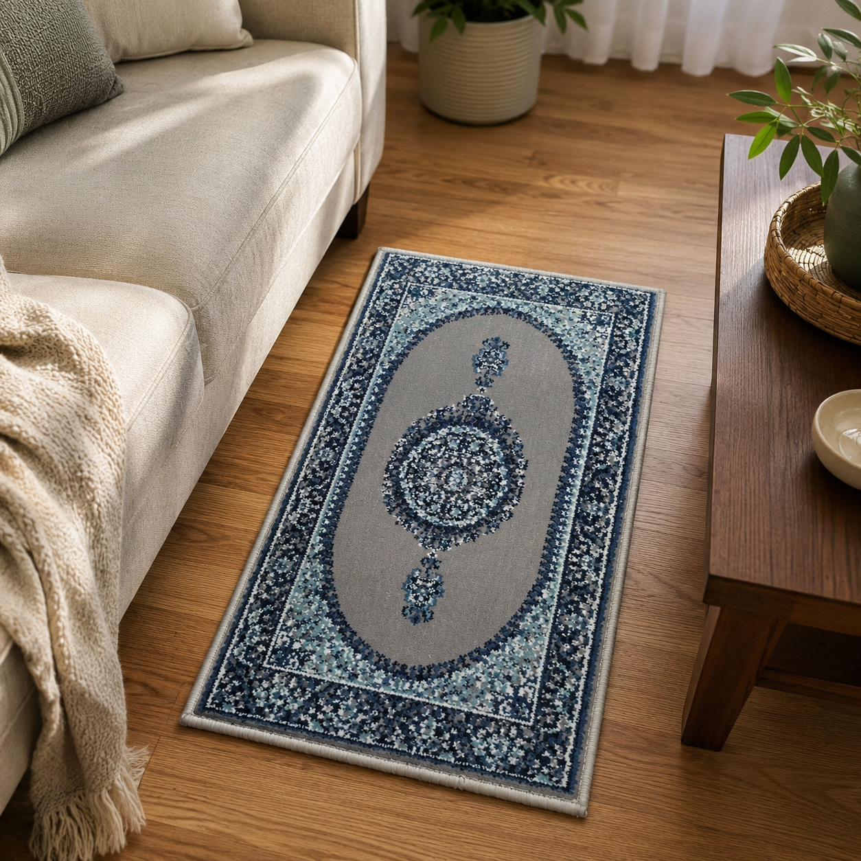 Traditional Persian-Style Small Area Rug – Soft Blue and Grey Decorative Carpet for Bedroom, Living Room and Entrance - Image 6