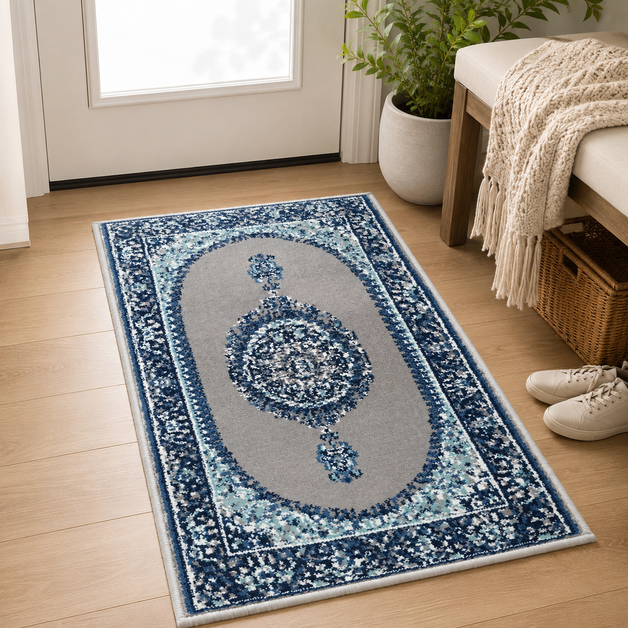 Traditional Persian-Style Small Area Rug – Soft Blue and Grey Decorative Carpet for Bedroom, Living Room and Entrance - Image 8