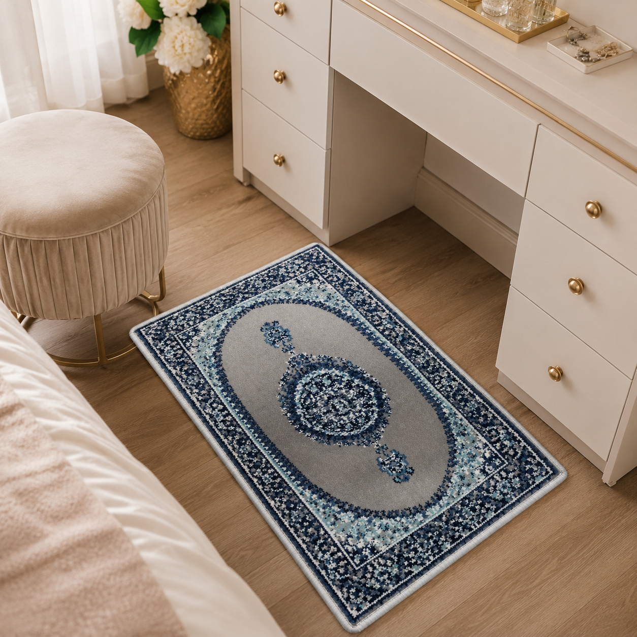 Traditional Persian-Style Small Area Rug – Soft Blue and Grey Decorative Carpet for Bedroom, Living Room and Entrance - Image 2