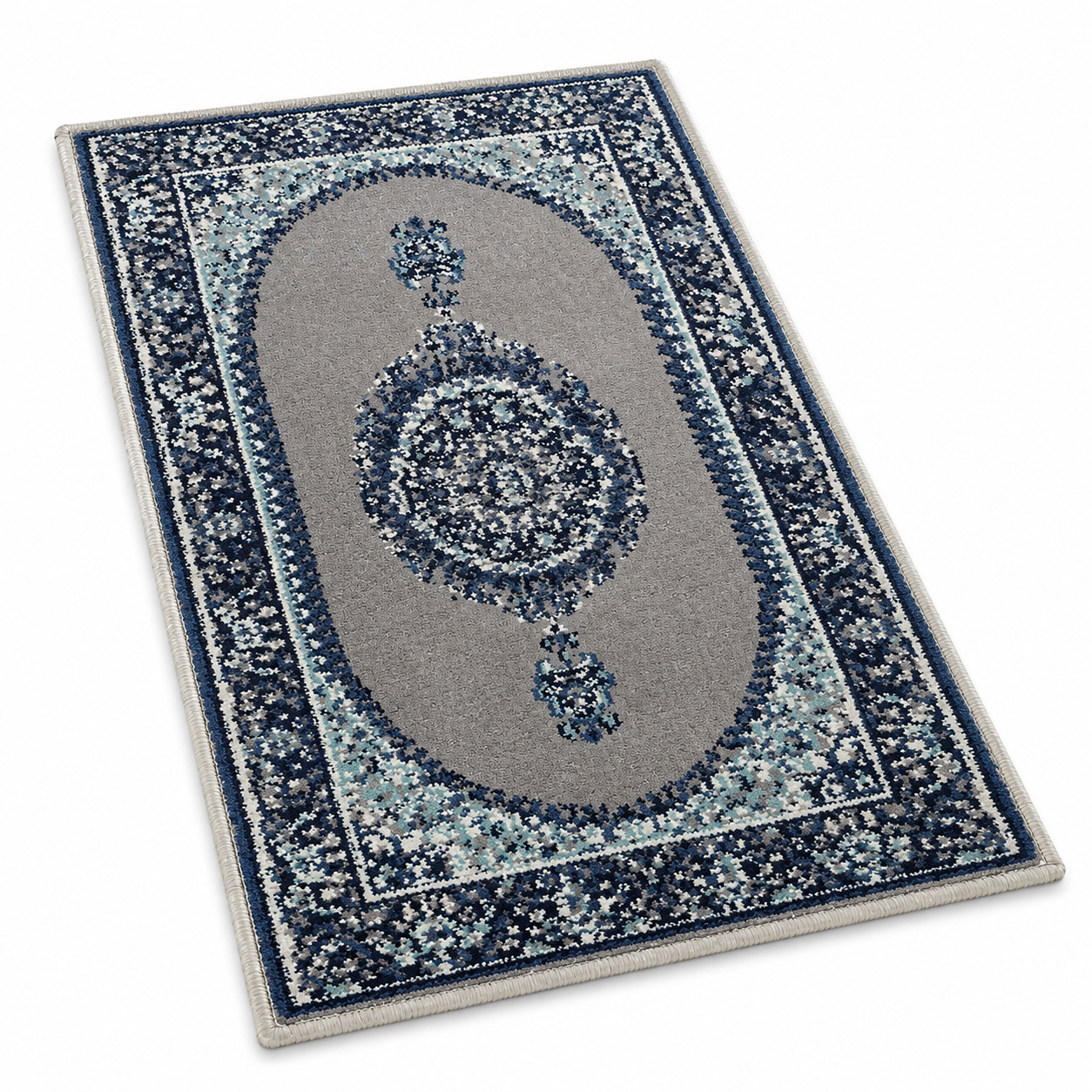 Traditional Persian-Style Small Area Rug – Soft Blue and Grey Decorative Carpet for Bedroom, Living Room and Entrance