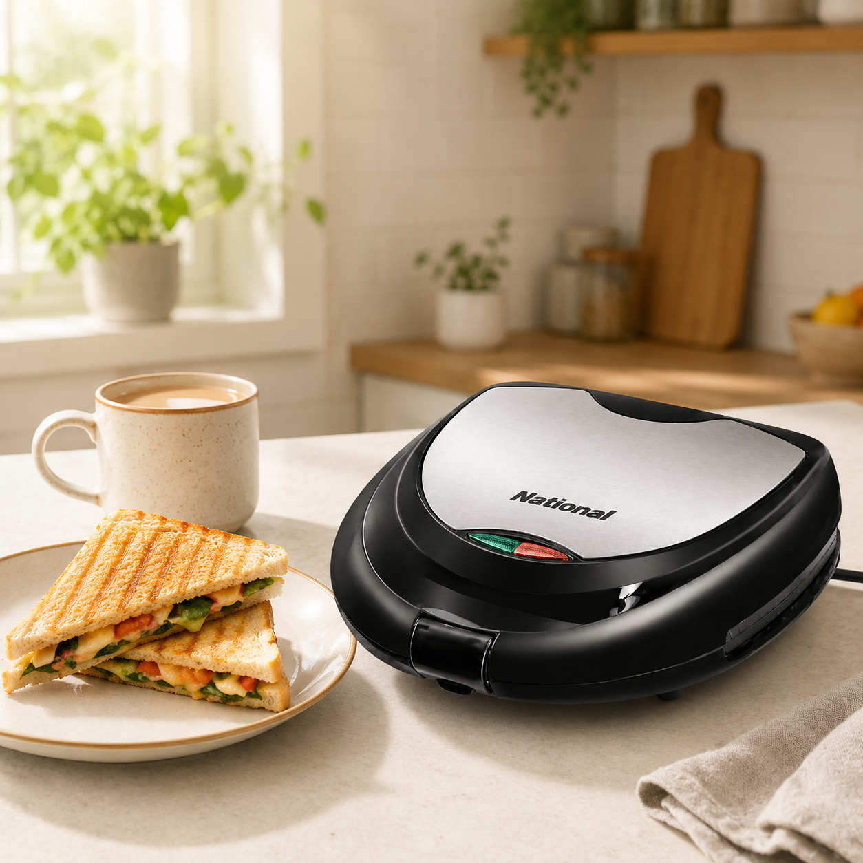 Prime National GB-408 700W 2-Slice Sandwich Maker – Black & Silver - Image 6