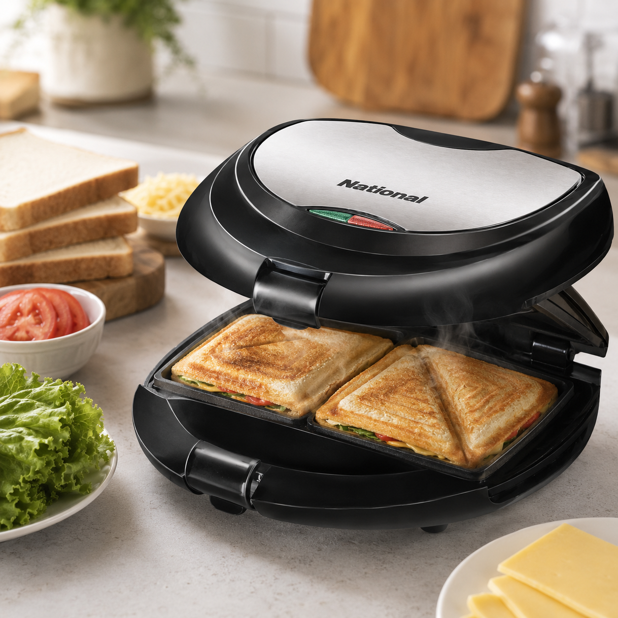 Prime National GB-408 700W 2-Slice Sandwich Maker – Black & Silver - Image 10